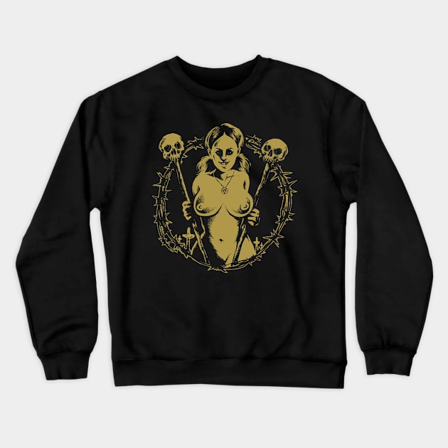 Satanic Babe (gold version) Crewneck Sweatshirt by wildsidecomix